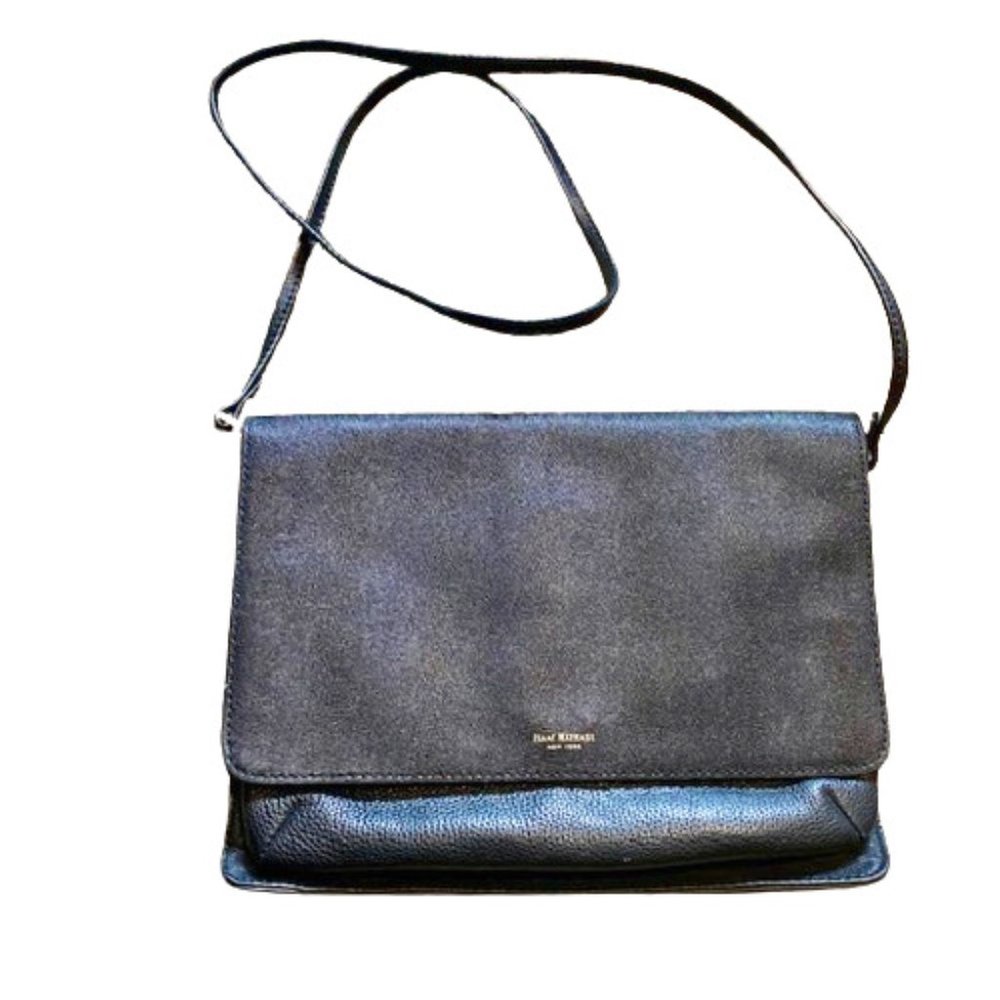 Issac Mizrahi Faux Leather Black Crossbody Clutch Gold Hardware Vegan